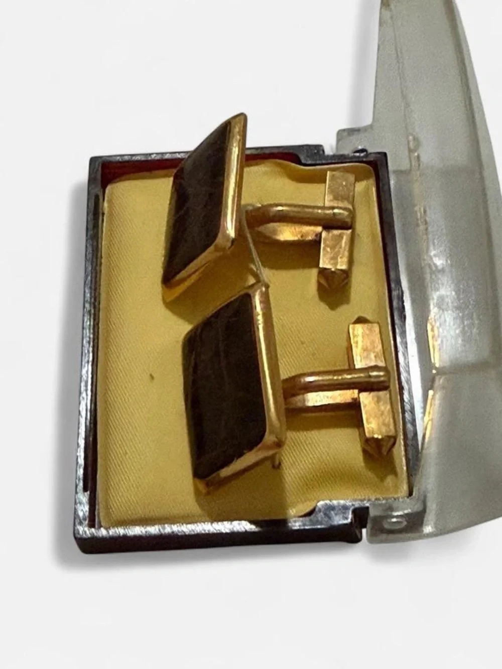 Vintage Classic Brown Leather & Gold Cufflinks